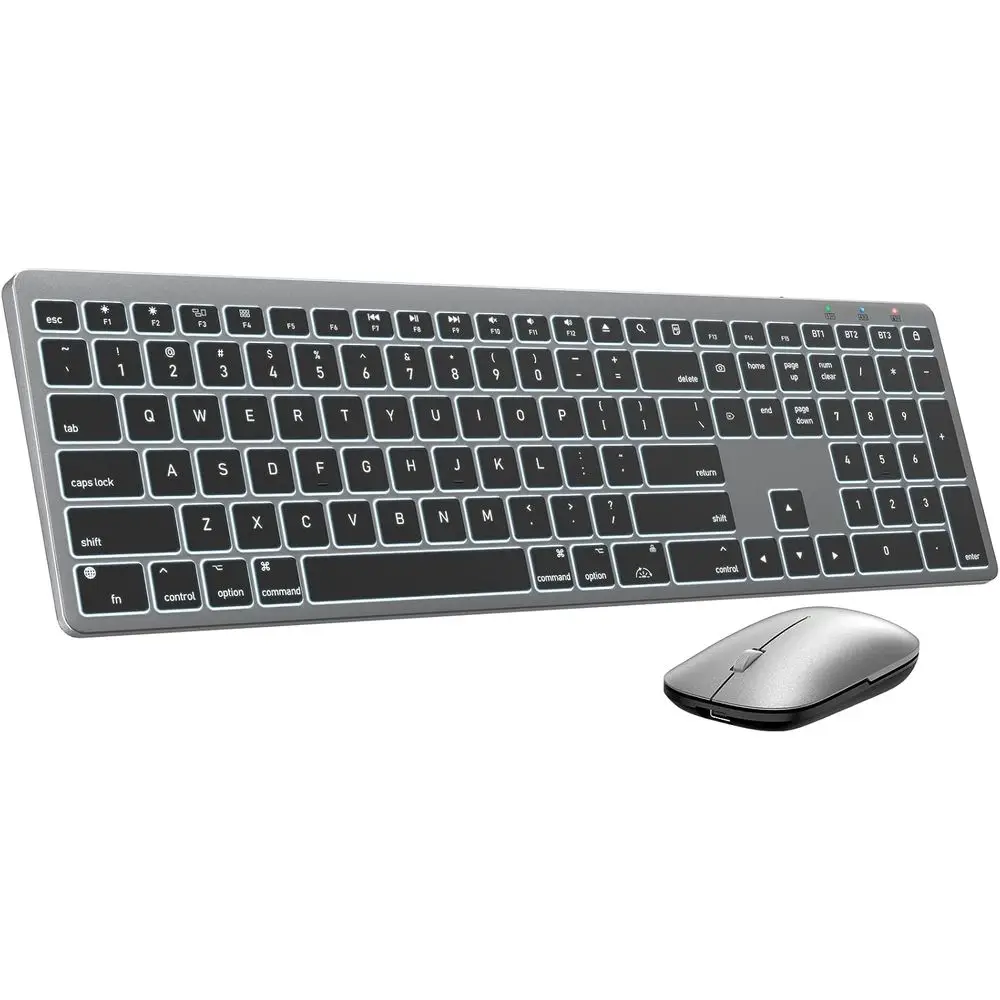 

Multi-Device Rechargeable 7-Color Backlit Full-Size Wireless Keyboard Mouse Combo with Quiet Scissor-Switch Keys (Space Gray)