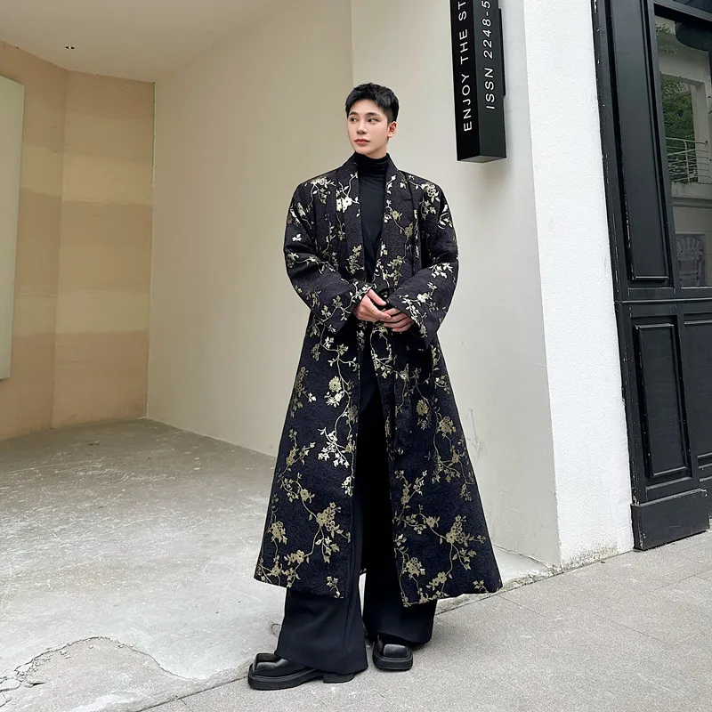 

Модное мужское длинное пальто ниже колена на осень-зиму с поясом, свободного кроя, молодежное, стильное, от китайского бренда