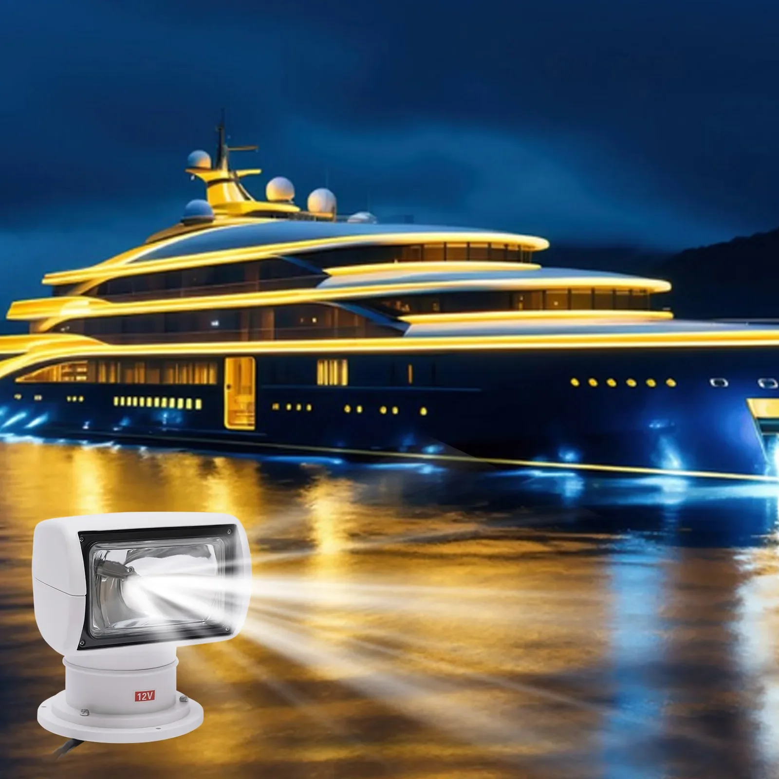100W Remote Control Searchlight IP66 Marine Grade Lightweight & Durable 800m Lighting Distance ABS Design for Boats & Yachts