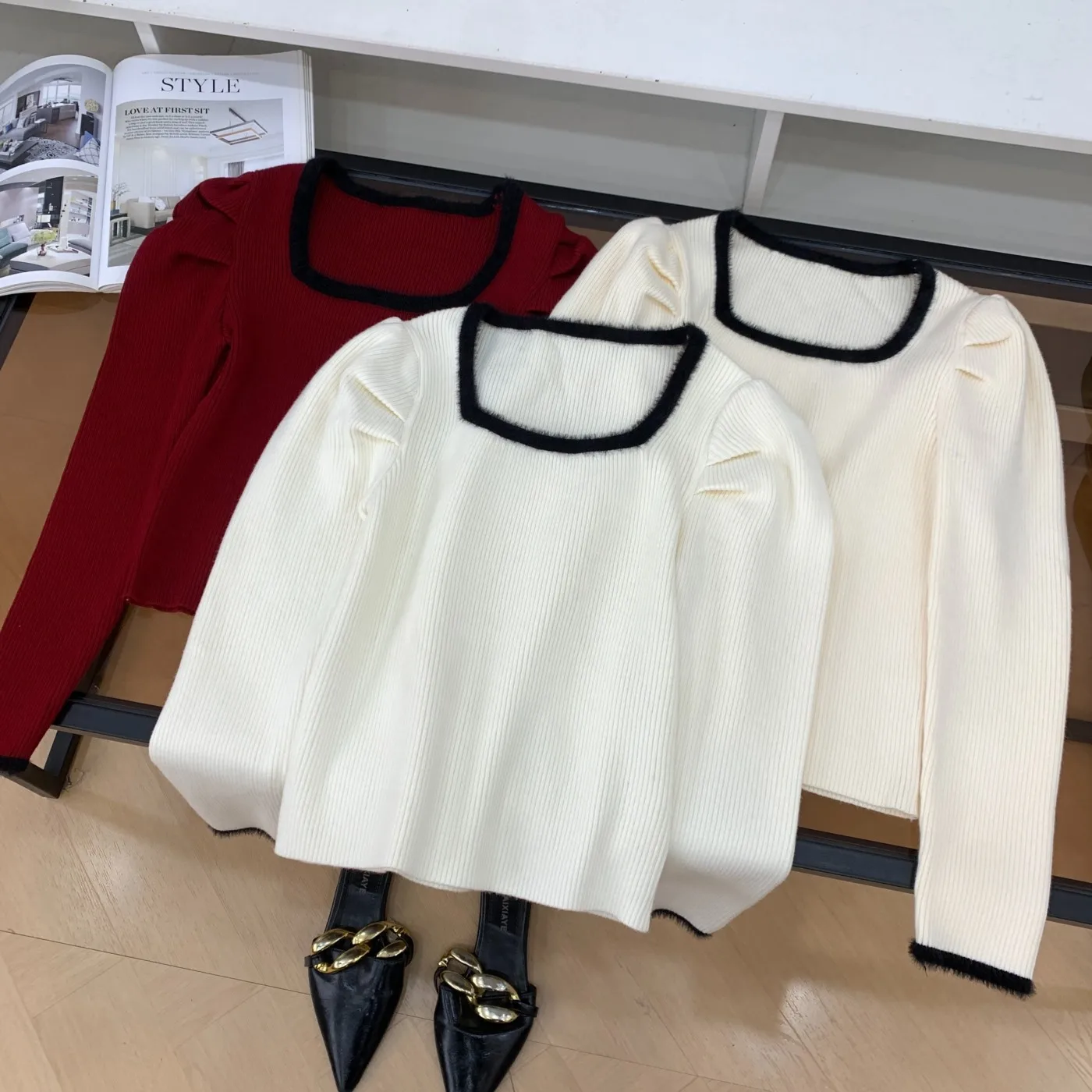 

Faionable Pure Color Women's Sweater Top Trendy Korean Sle Autumn Winter New Arrival Sweet Sle Straight Cut Long Sve