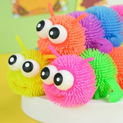 Children's New and Unique Colorful Glowing Caterpillar Cartoon Decompression Pinching Toy to Release Elastic Worms