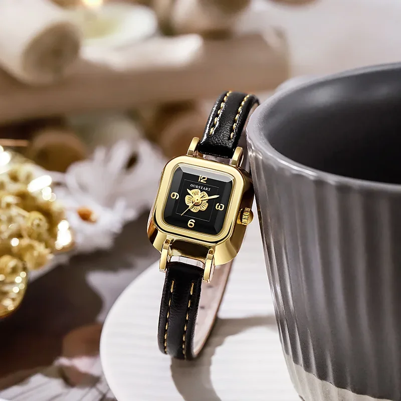 2024 New Fashion Women Luxury Watches Ladies Wrist Watches Women Flower Leather Square Quartz Watch For Gifts Relogio Feminino