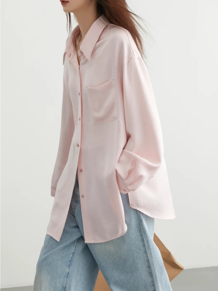 CHIC VEN Women Shirt New Pleated Drape Shirts Side Slit Loose Long Sleeved Woman Blouses Female Tops Spring Summer 2024