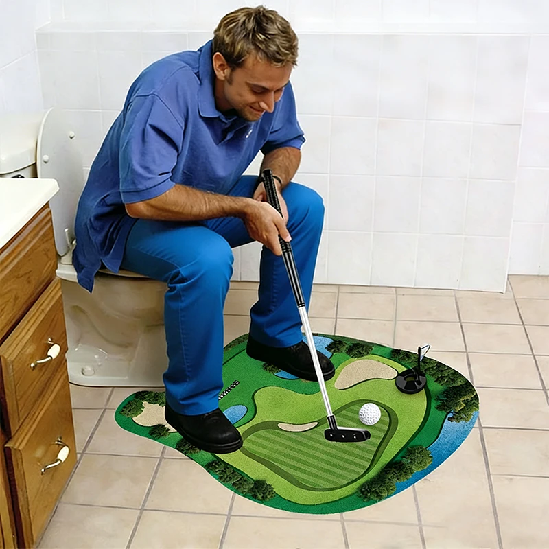 KNYYSECQ Mini-Toiletten-Golfspiel Kreatives Spaß-Golf-Sportset Grüner Filz Tragbarer Golfclub Übungsball Innen-/Außenspielzeug