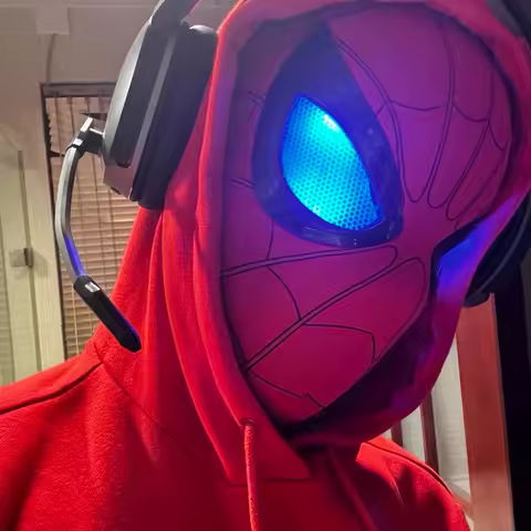 Marvel Remote-Controlled Electric Blinking Spider-Man Headgear Red And Black Cos Glowing And Funny Mask Wearable Halloween Gifts