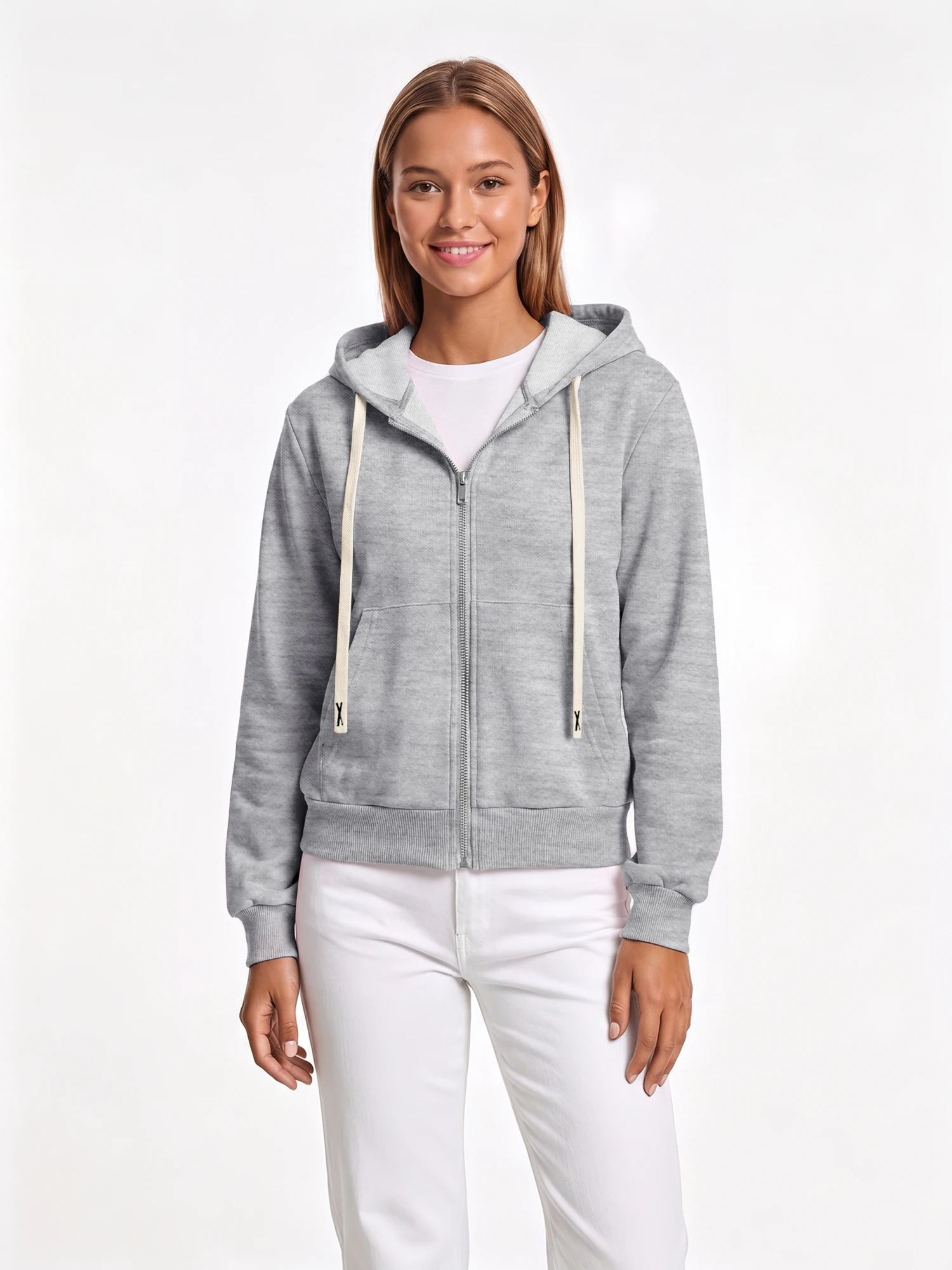 Workout‑Friendly Cropped Full Zip Hooded Coat, Long Sleeve Sweatshirt for Outdoor Leisure Activity