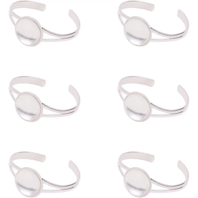 

5 комплектов латунного безеля, пустые браслеты-манжеты, браслет с полукруглым кабошоном диаметром 25 мм для мужчин и женщин, серебро