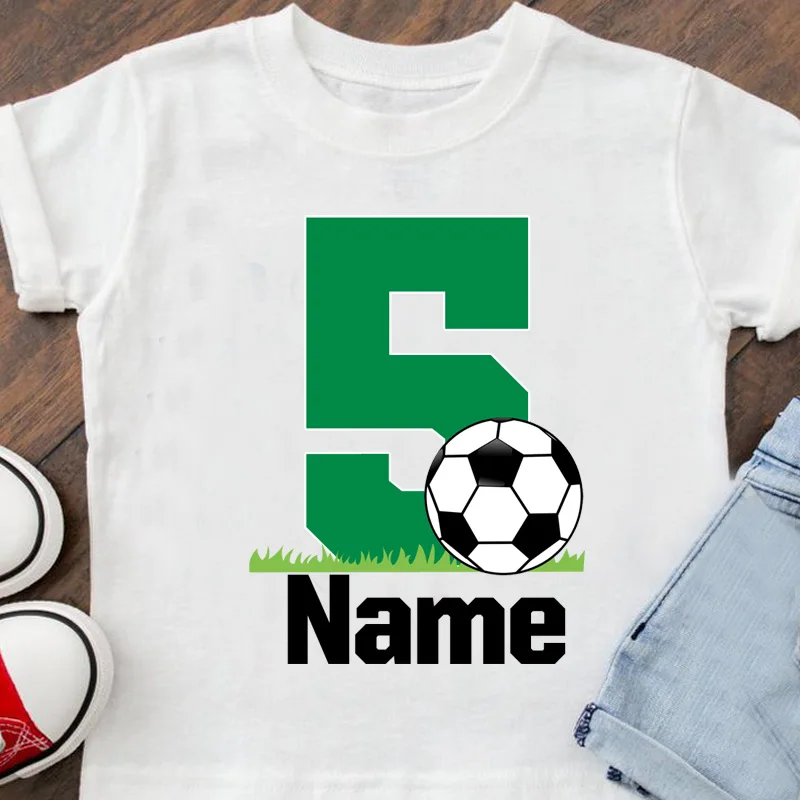 T-Shirts Meisjes/Jongens Voetbal Verjaardag Custom Naam Ontwerp Voetbalshirts Kids Kleding Truien Voetbal T-Shirts Wit Tops T-Shirt