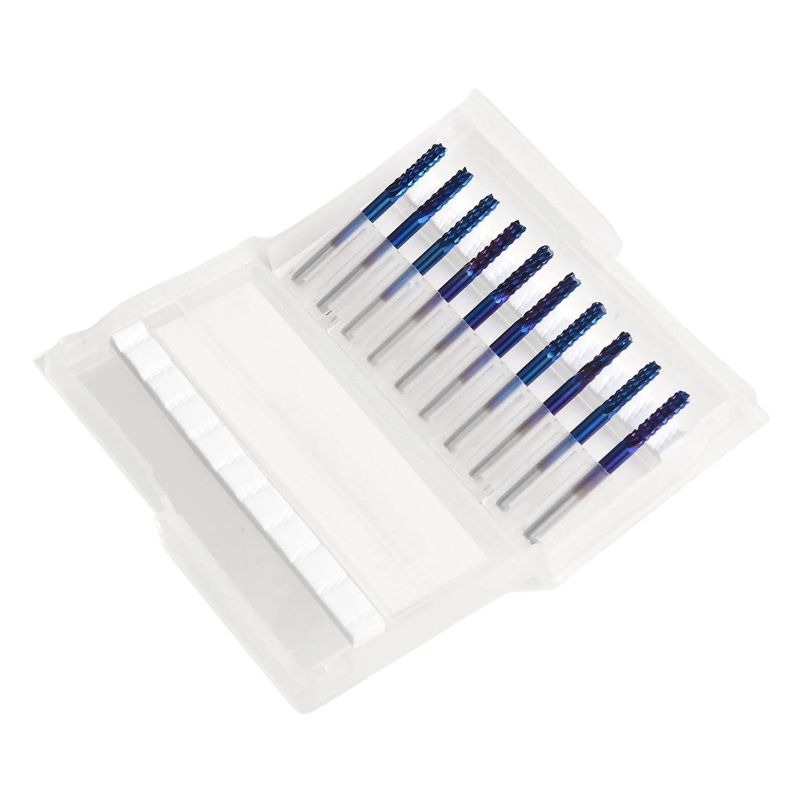 

Эффективная твердосплавная фреза, 10 шт., синяя концевая фреза, гравировальная фреза для печатных плат с ЧПУ, идеально подходит для нержавеющей стали