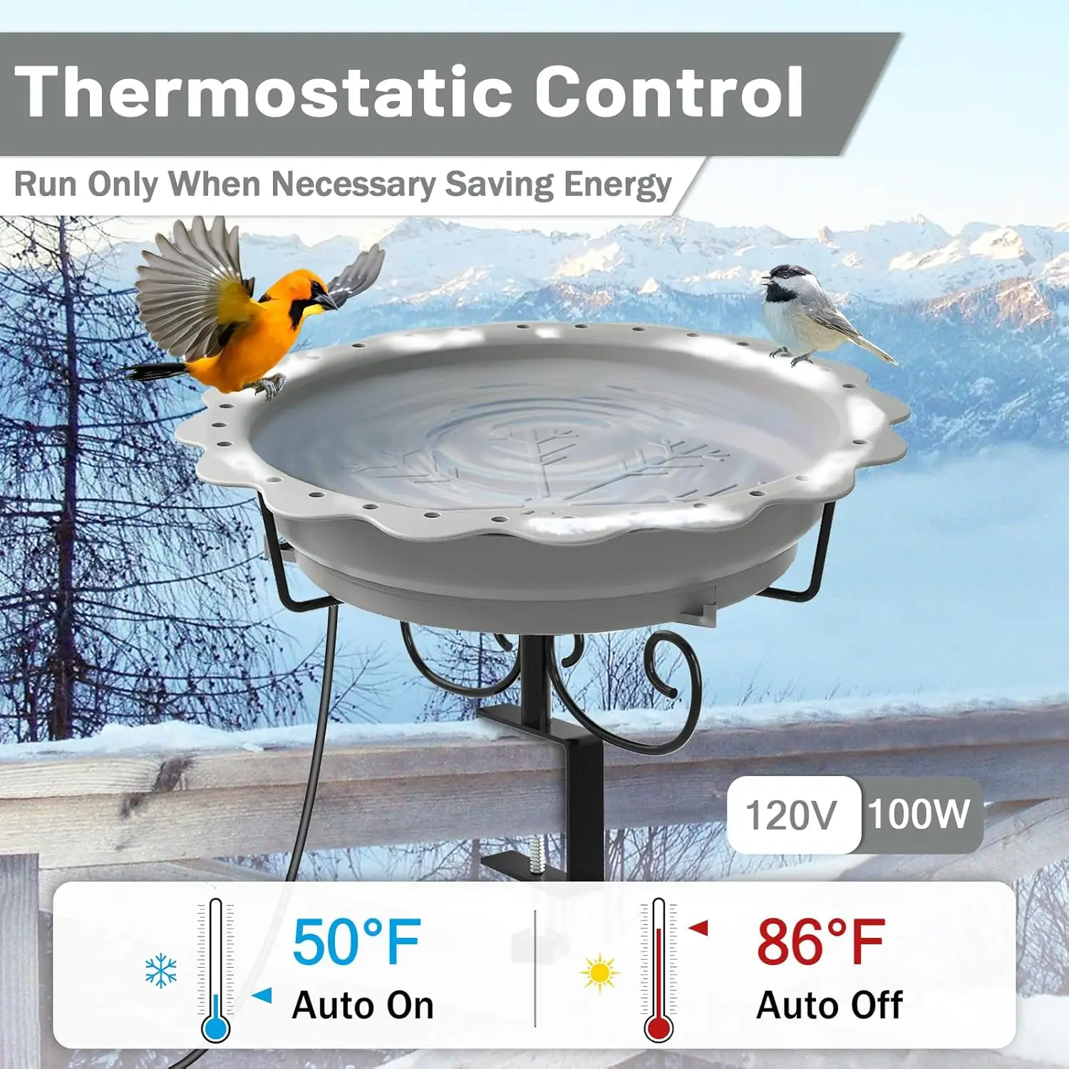 

Heated Bird Baths for Outdoors, 100W Heated Bird Bath for Deck Railing, Heated Birdbath with Thermostat Control,New Popularity