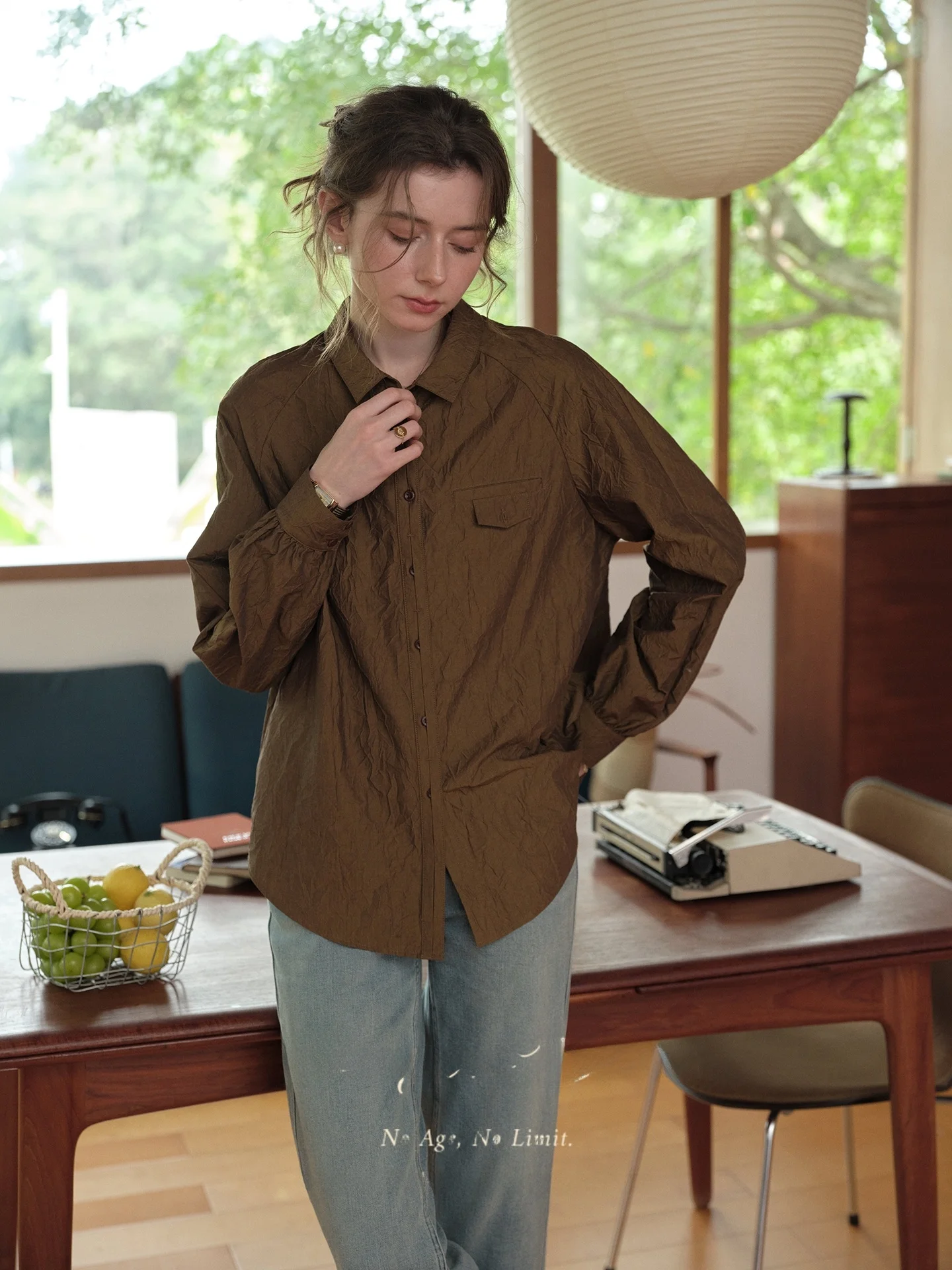 

SimpleRetro Women's Casual Long Sleeve Shirt Pleated Texture Small Collar Spring Vintage Commute Style Loose Fit French Style