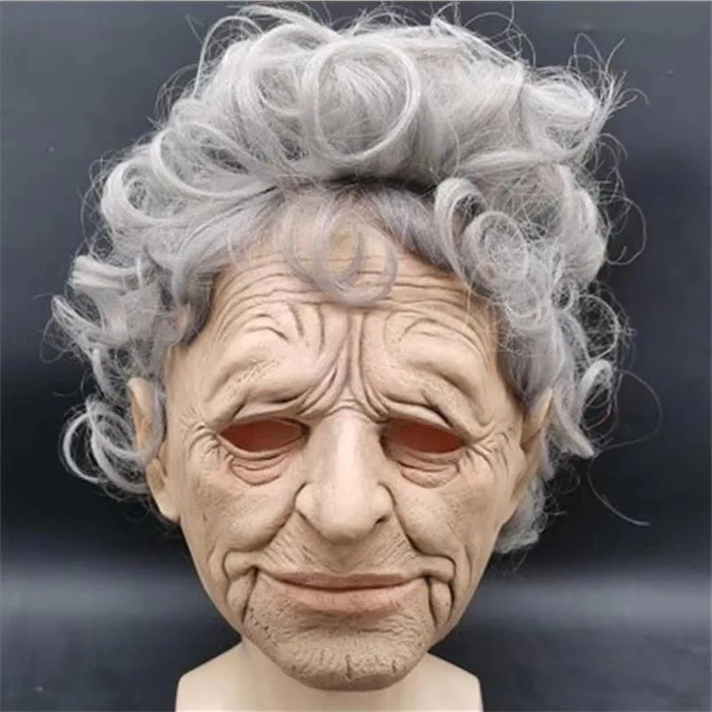 Vecchia donna maschera realistica spaventosa nonna maschera in lattice raccapricciante vecchi uomini antirughe parrucca costume cosplay puntelli maschere festa maschera di Halloween