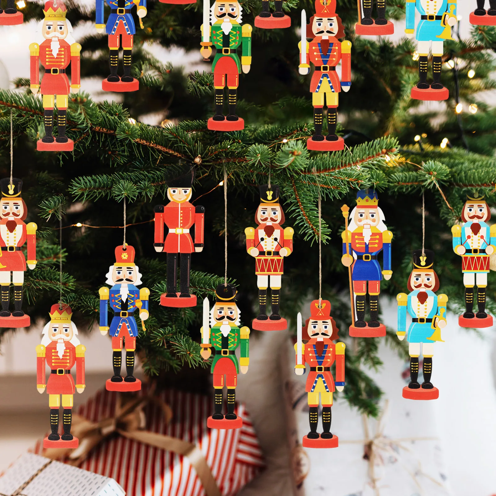 

36 Pcs Christmas Decorations Wood Nutcracker Ornaments Funny Crafts Hanging Figures