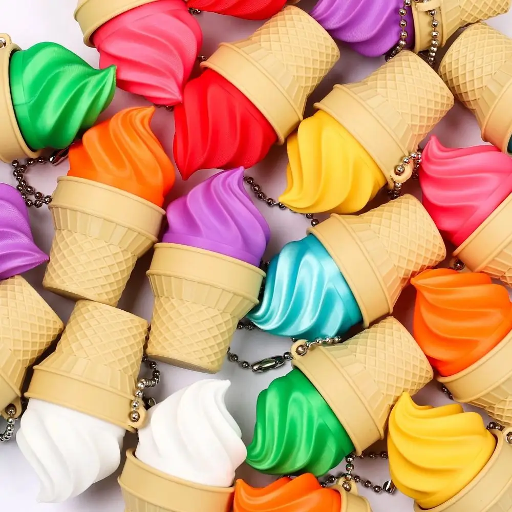 3D Printed Ice Cream Cone Fidget Finger Press Sensory Clicker Keychain PLA Material Bag Pendant Keyboard Clicker Backpack Charm