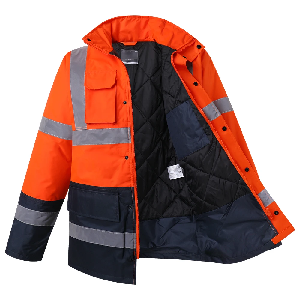 Reflective Jacket Men Work Waterproof with Cotton Linner Thickened Hi Vis Rain Coat Safety Winter Jackets Workwear construction