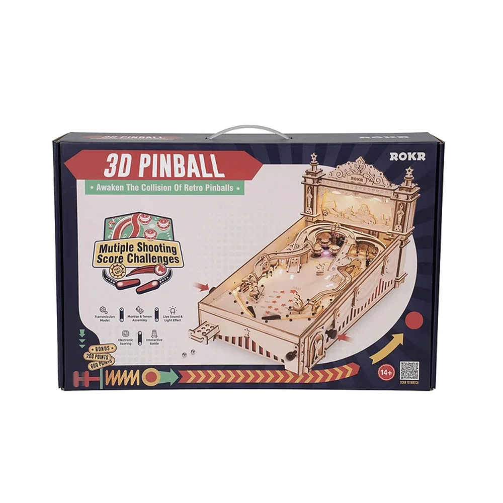 Robotime ROKR 3D Pinball dla dzieci Dorośli Rodzinna maszyna imprezowa Styl vintage Popularna gra Gładki montaż Drewniane puzzle 3D EG01