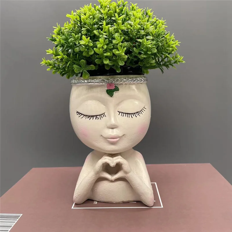 1 PCS Face Planter Cute Planter Decorative As Shown Resin Succulent Flower Face Planter Pots Face Planter