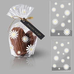 50 Uds. Bolsas de galletas de caramelo con flores de Margarita, bolsa de embalaje transparente para hornear galletas, envoltura de regalo para fiesta de cumpleaños para niños, suministros de decoración para boda