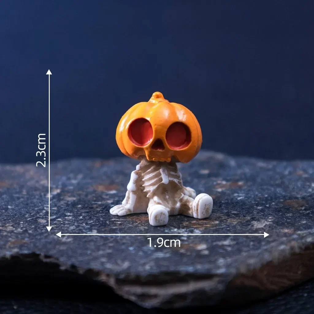 12 Stück Mini-Halloween-Dekorationsornamente, Kürbis-Skelett-Süßigkeiten aus Harz, Mikrolandschaft, Tischdeko, Bastelarbeiten, Partyzubehör – Detail 8