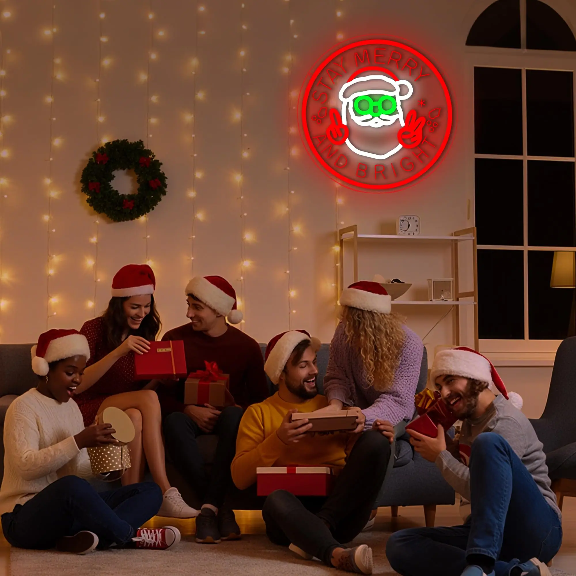 عيد الميلاد سانتا كلوز النيون نحت عكس الضوء تضيء تسجيل جدار ديكور للحزب غرفة نوم المنزل متجر عطلة مهرجان