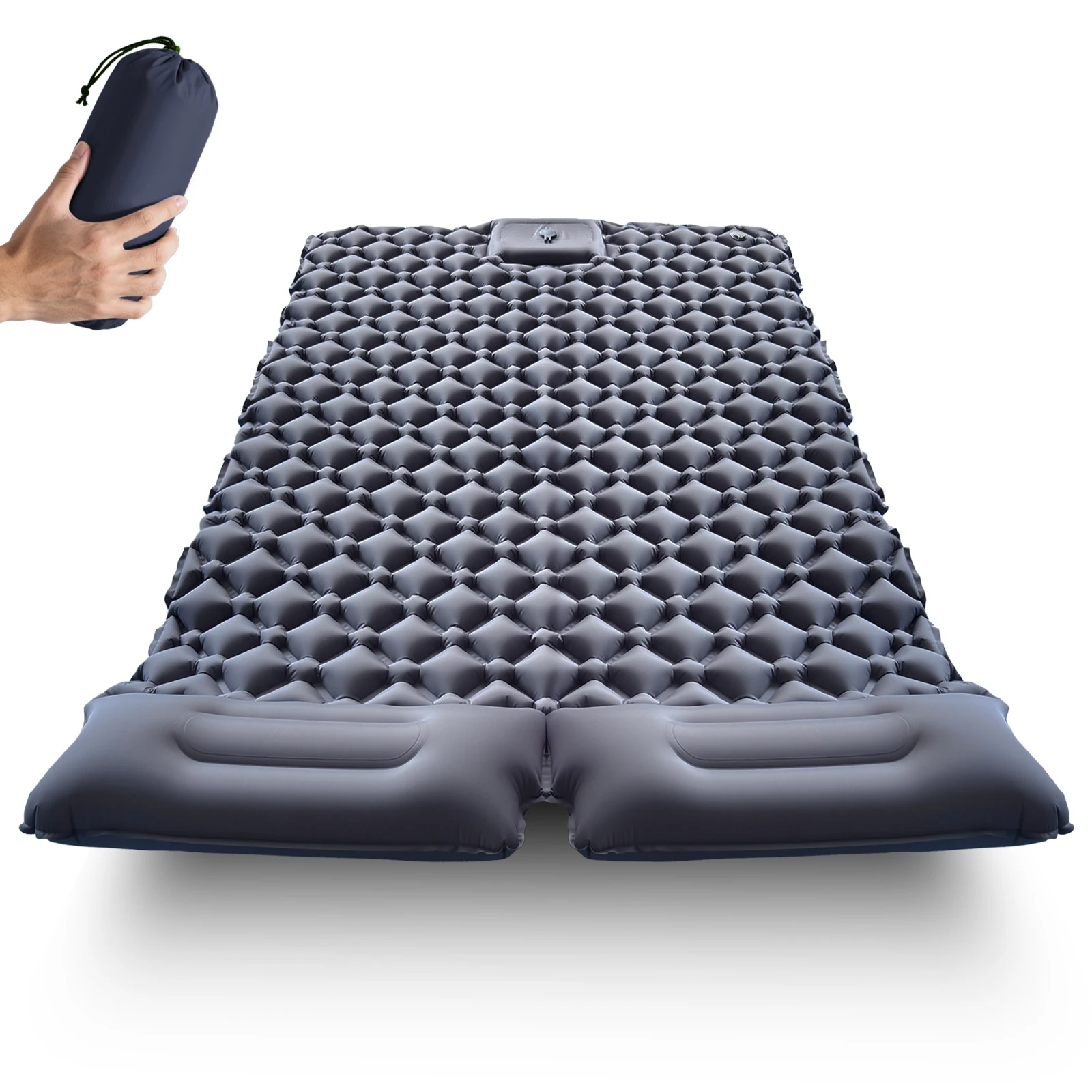 Double Person Rhombus Foot-Inflatable Mat Durable TPU Material Connectable for Multi-Person Anti-Leak Camping Hiking Pad