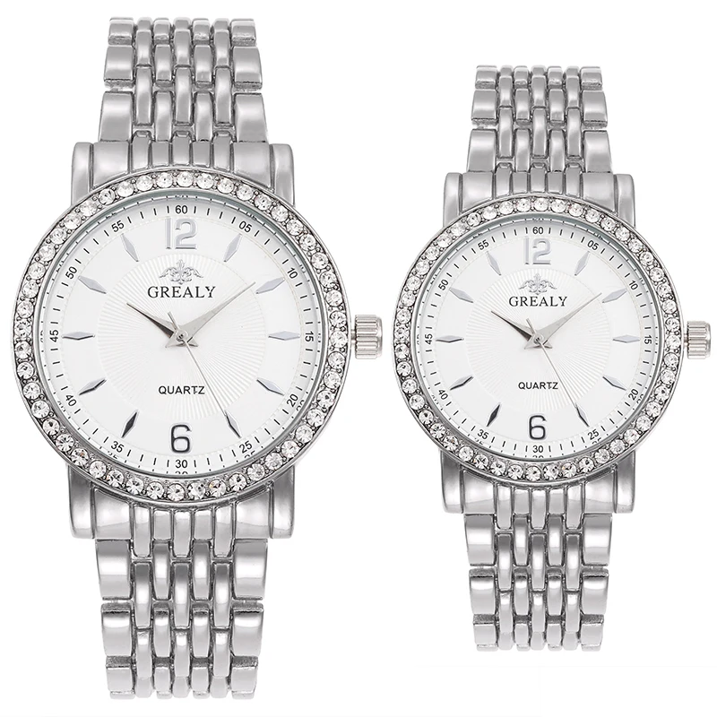 طقم سوار كاجوال للرجال بسوار فولاذي للنساء، ساعة كوارتز للزوجين بمقياس رقمي بسيط ومتعدد الاستخدامات