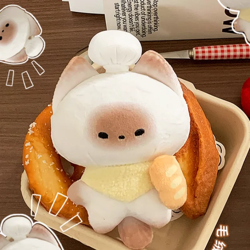 Miniso Cartoon Super Cute Toast Bread Chef Cat Doll Creative Pendant Soft Plush Cat Keychain Doll Accompanying Toys Girl Gifts