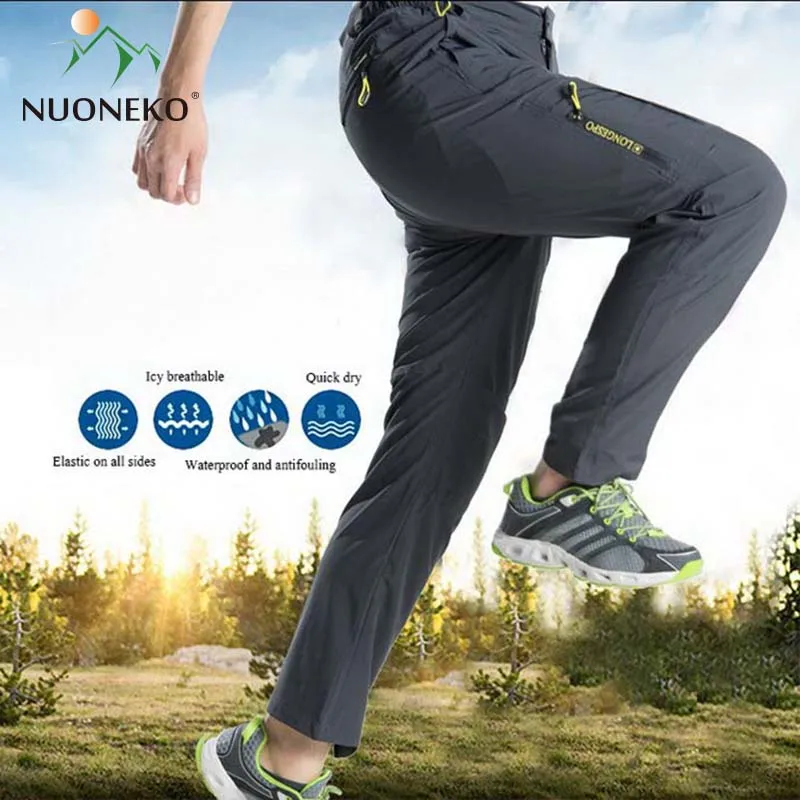 

NUONEKO Summer Quick Dry Hiking Pants Men Stretch Breathable Outdoor Zipper Pockets Climbing Fishing Trekking Tactical Trousers