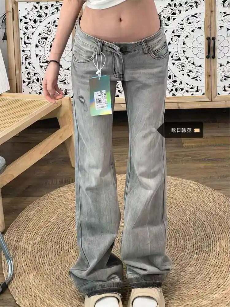 

2200, осень-зима, женские японские брюки-клеш в стиле Харадзюку с низкой посадкой, джинсовые брюки-клеш 2000-х годов Y2k, узкие джинсы с расклешенными джинсами, Gyaru, новинка