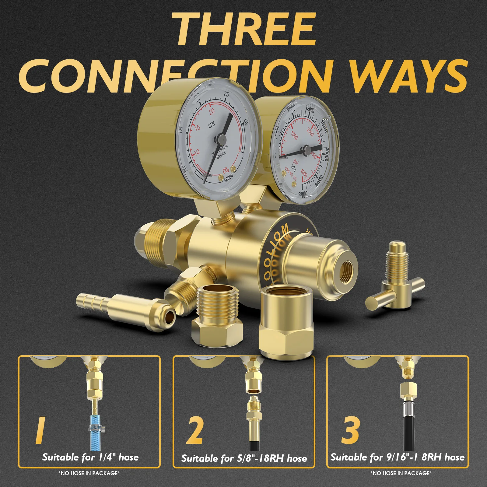 TOOLIOM アルゴン CO2 レギュレーター、6.6 フィートのホース付き、MIG/TIG 互換、CGA580 インレット、0-4000 PSI、精密流量制御