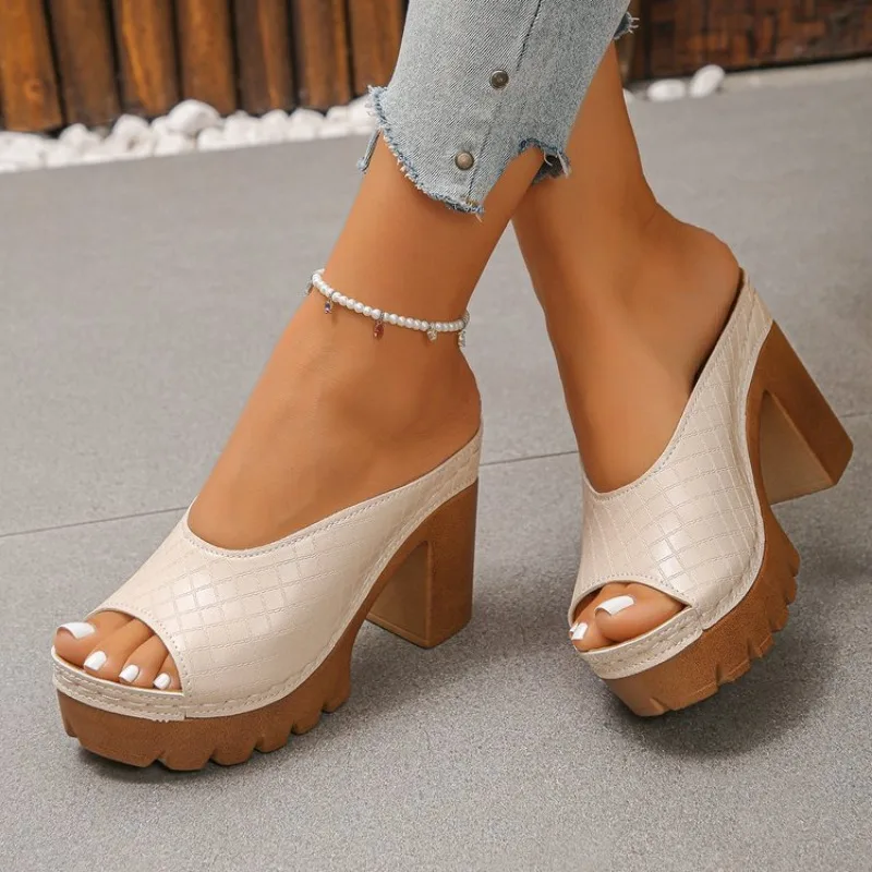 

Summer New Round Toe Square Heel Comfortable Casual Slippers Fashionable and Sexy Slippers for Women
