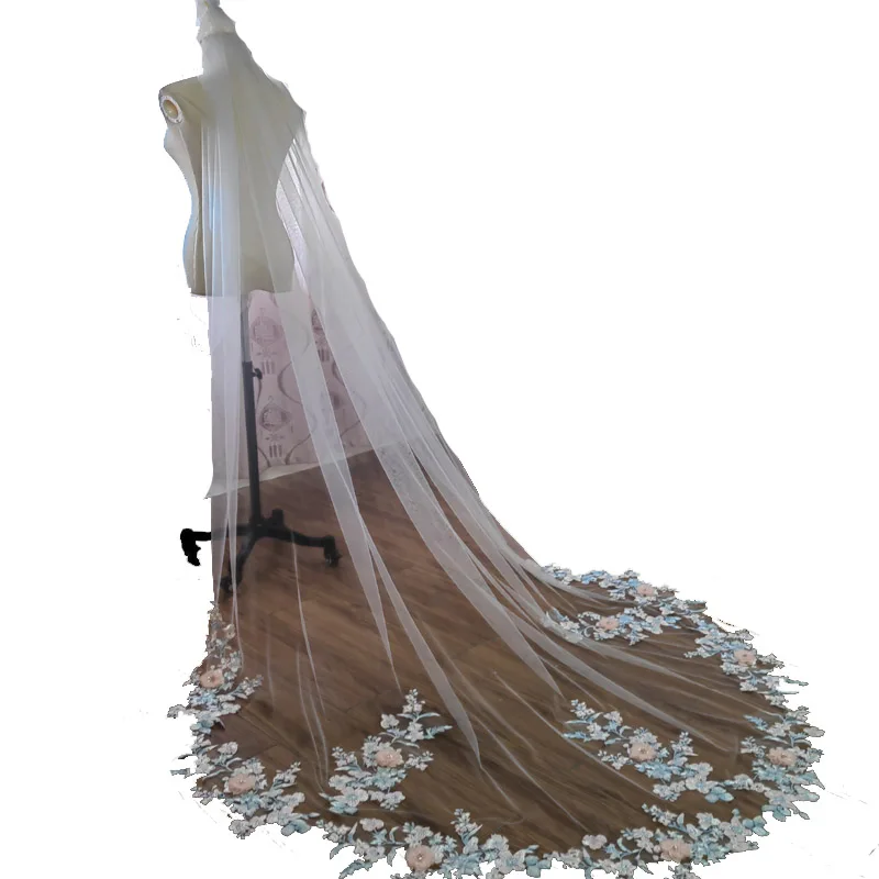 Bride Stereoscopic Flower Veil White/Ivory Cathedral Wedding Accessories 3m New Wedding Veil 2022 New Real Photo