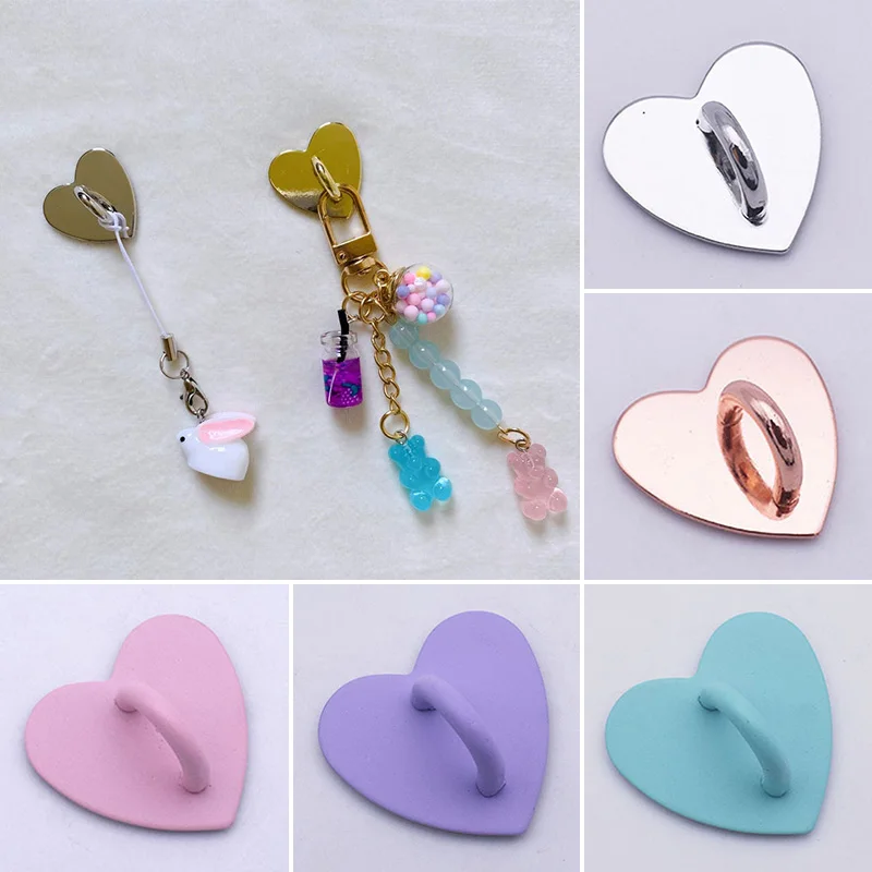 1PC Heart Round Square Metal Hook Charm Holder Stick On Self Adhesive Mobile Phone Case DIY Shell Sticker Keychain Accessories