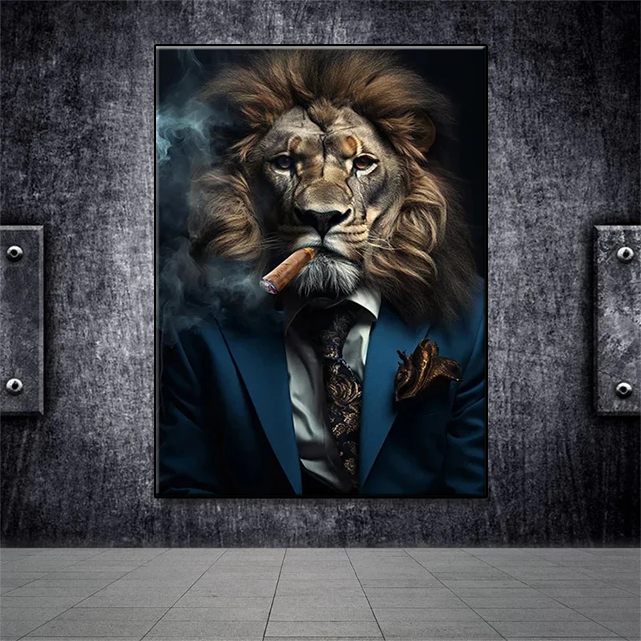 Diamond Painting Abstract Smoking Lion Animals Boss 5d Cross Stitch Diamond Embroidery Mosaic Gift Home Decor Needlework Picture