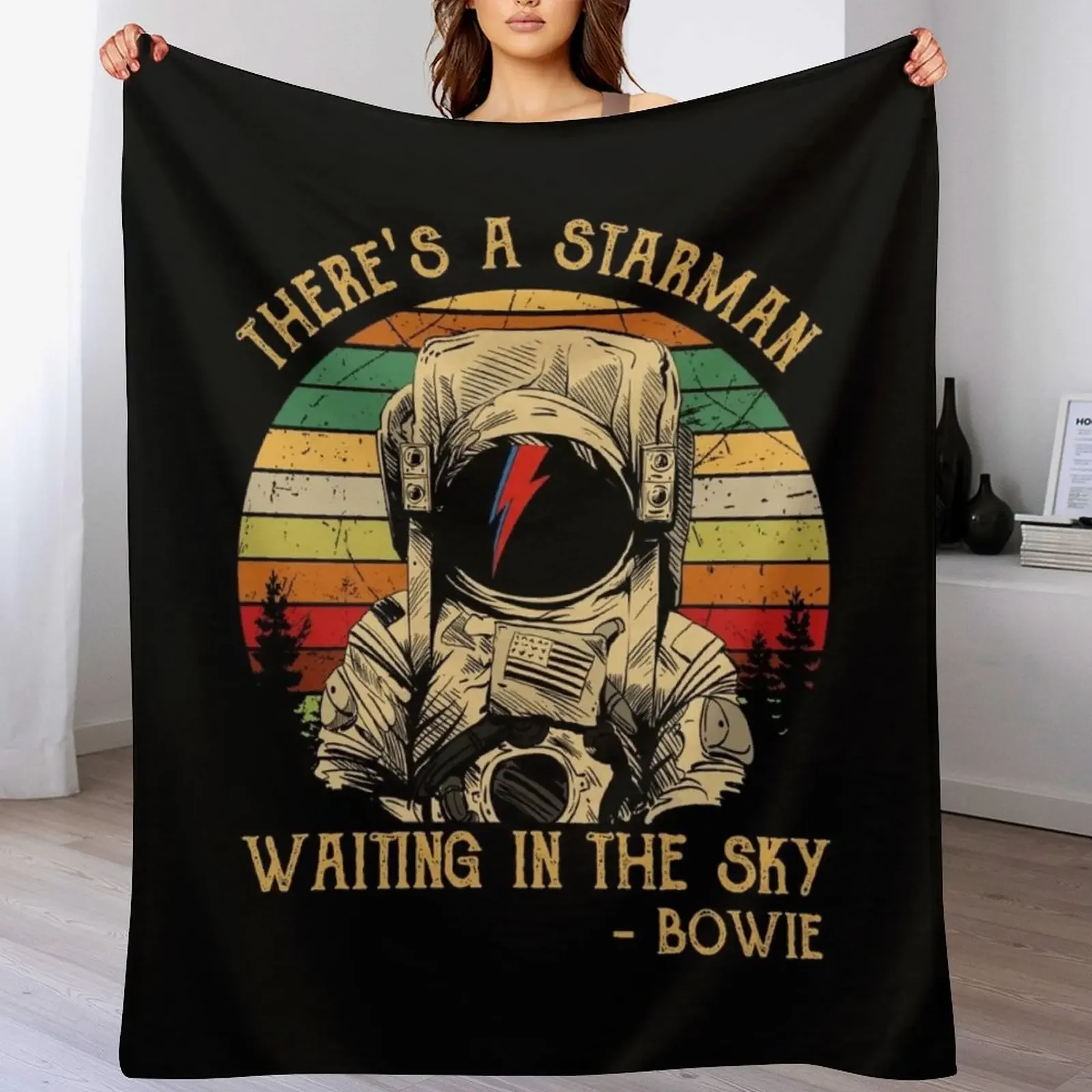 

There's a starman waiting in the sky Throw Blanket Shaggy Furry Soft Blanket for Bedroom Living Room