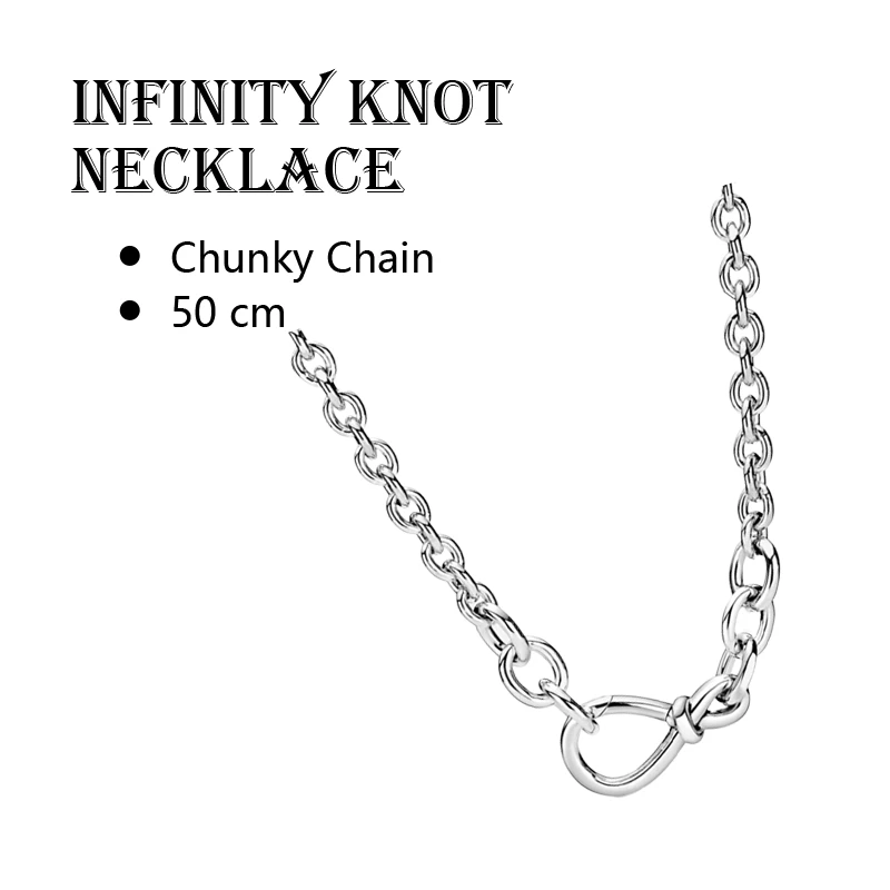 Sterling Silver 925 Original Chokers Necklaces For Women Fine Jewelry Infinity Knot 50cm Chunky Link Chains Colliers Accessories