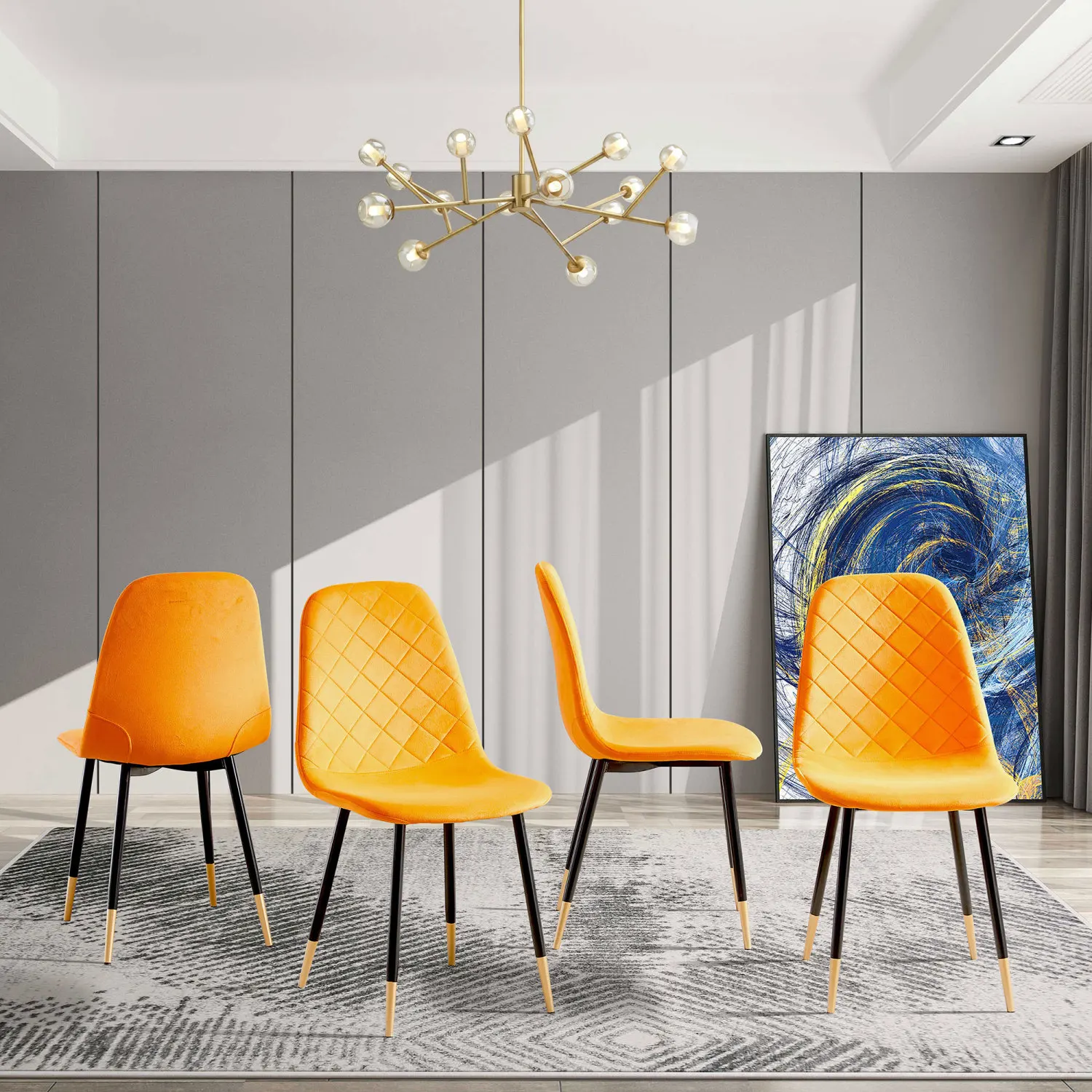 

Velvet Tufted Dining Chairs with Golden Metal Legs, Set of 4 - Modern Accent Chairs for Living Room