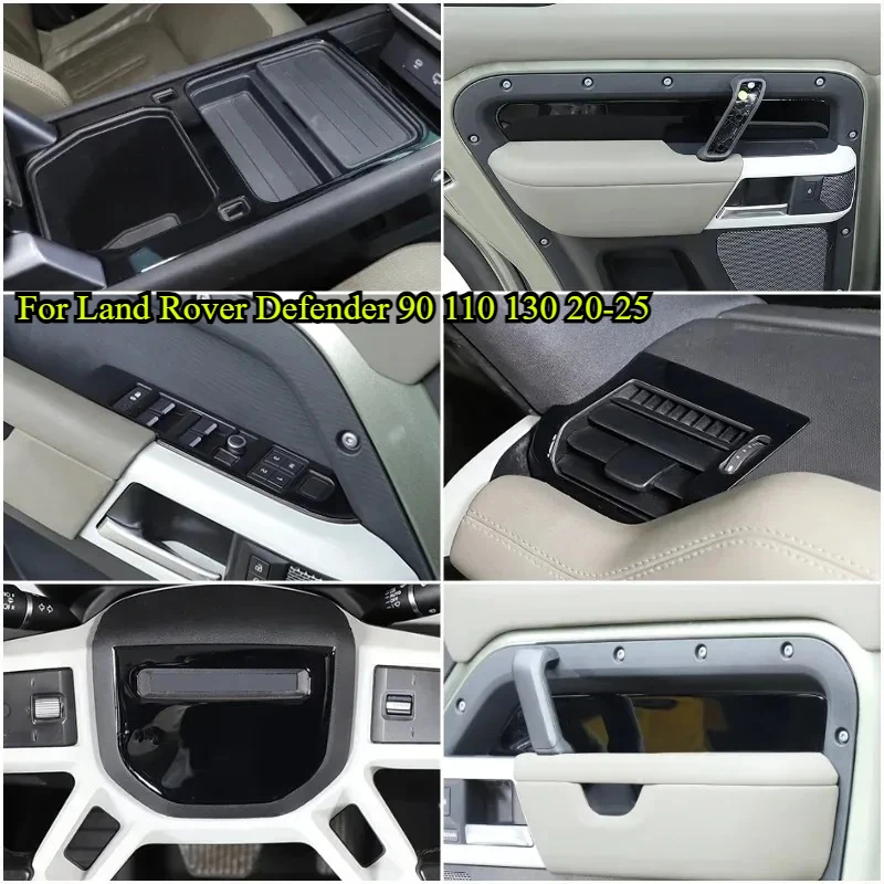 

PVC Black Car Central Armrest Box Storage Box Panel Cover Trim For Land Rover Defender 90 110 130 20-25 Interior Car Accessories