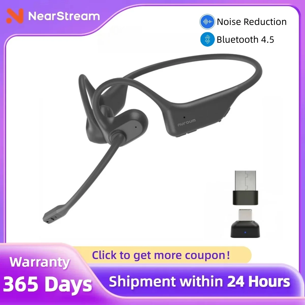 NUROUM OpenEar Pro 2 Headphones with Mic, Noise Reduction Earphone