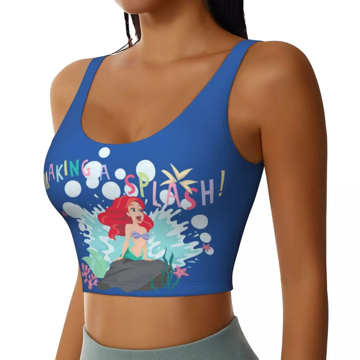 Custom High Impact Ariel Making A Splash! Sports Bra Women Gym Workout Yoga Crop Top