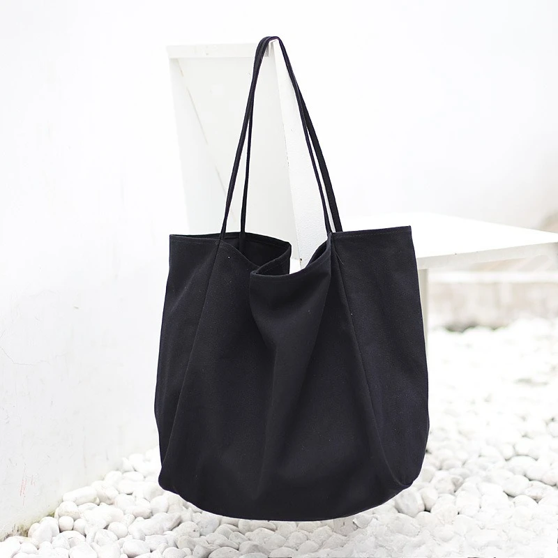 Ins Large Capacity Canvas Tote Bag Commuting Shopping Bag Fabric Bag Solid Color Tote Bag Lazy Style image 5