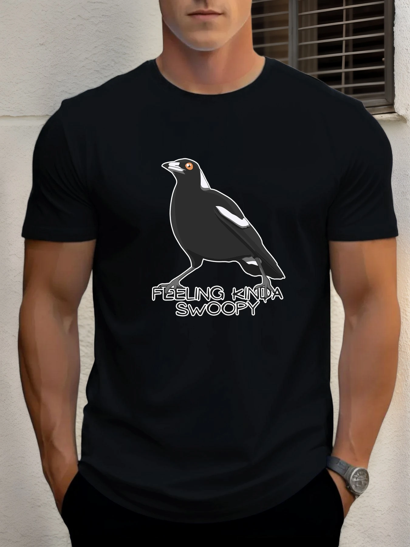

2025 Summer Men's Cotton T Shirt FEELING KINDA SWOOPY Trendy Print Round Neck T-Shirt Casual Breathable Street Style Daily Top