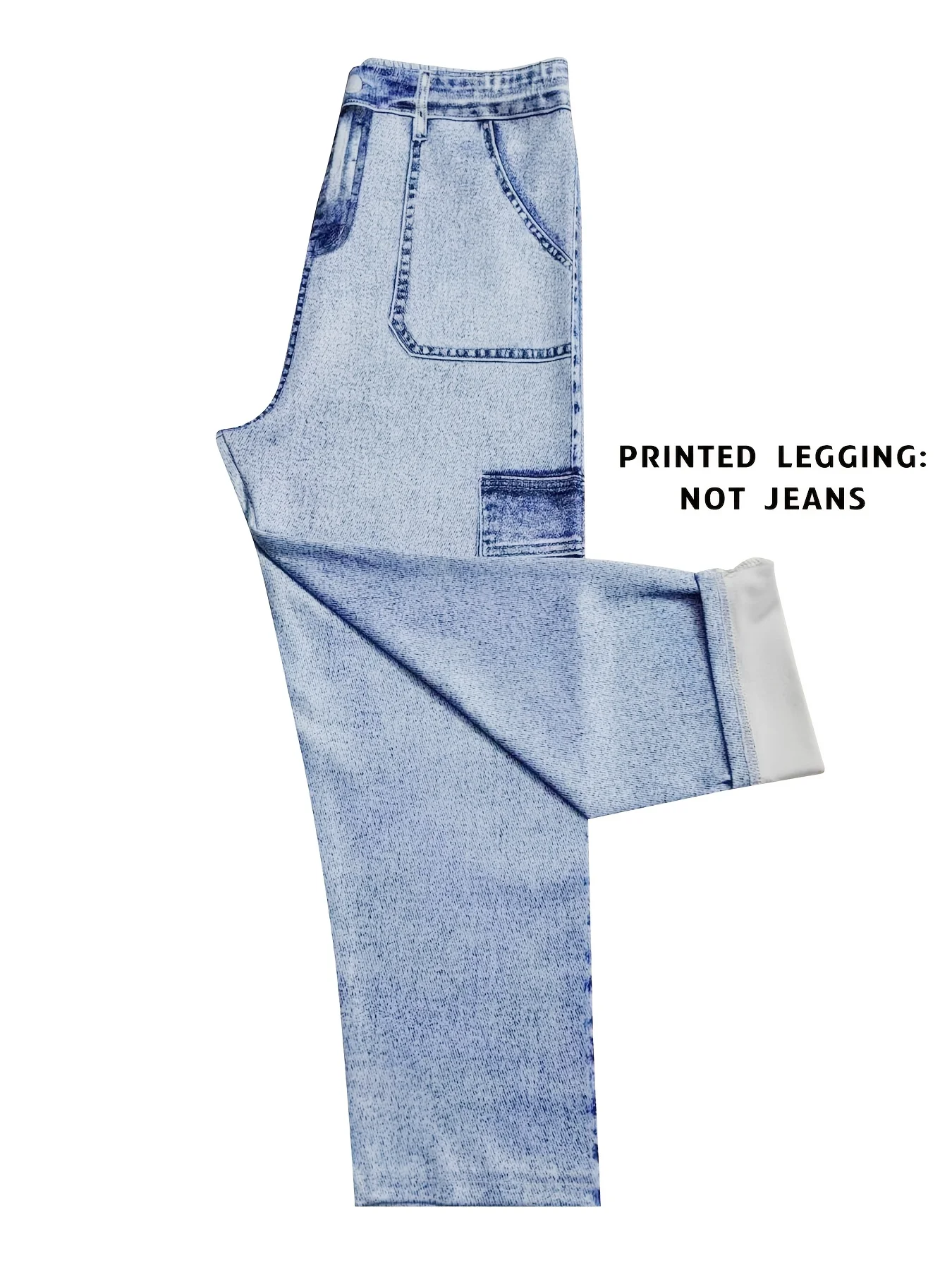 Damen Capri-Hose mit Fake-Denim-Print, hohe Taille, Skinny-Stretch, verkürzte Hose, lässige Slim-Fit-Hose in 7/8-Länge – Detail 6