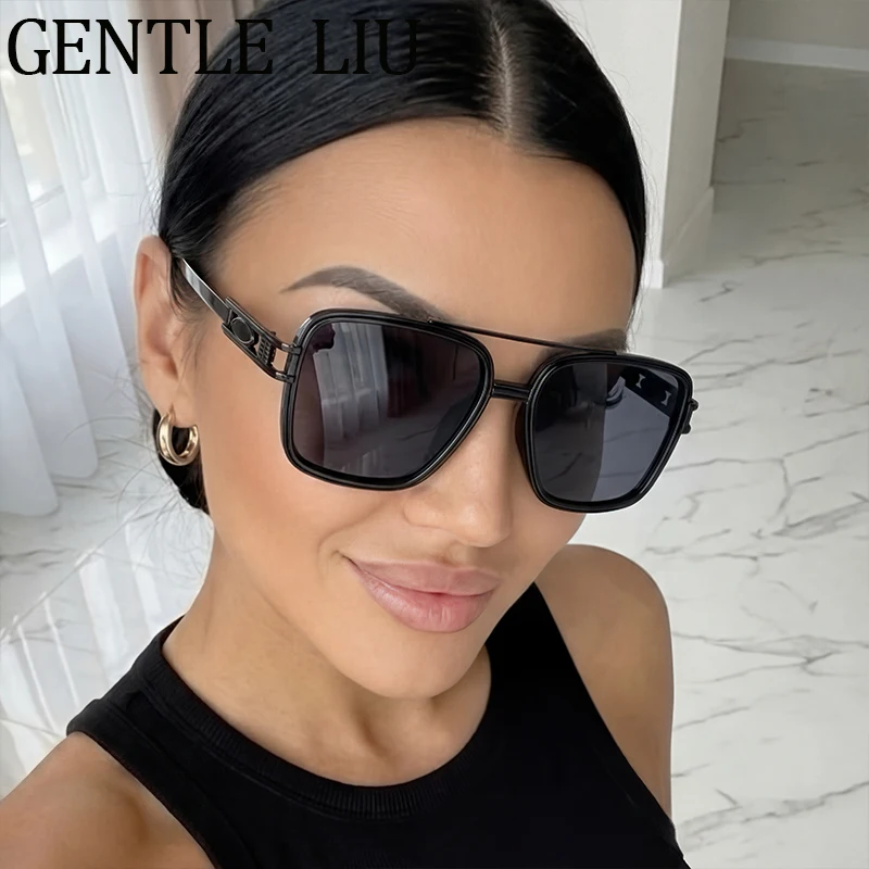 

Steampunk Oversized Square Sunglasses Women 2026 Luxury Designer Vintage Double Bridge Big Frame Sun Glasses Punk Driving Shades