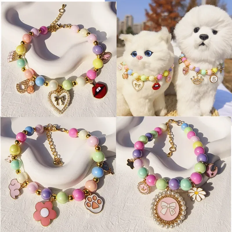 

Dog Sweet Decorations Puppy Rhinestone Collar Pet Bow Pearl Collar Cat Jewelry Pendant Princess NecklaceChihuahua Accesorios