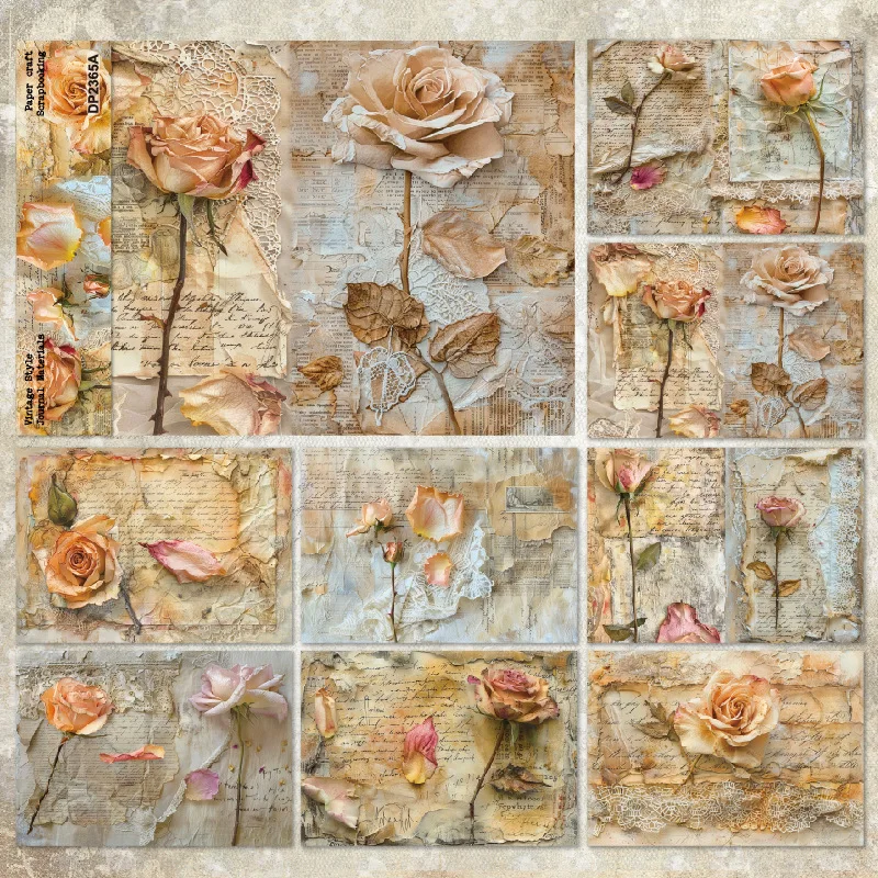Vintage Dried Rose Script Paper Pack Scrapbook Paper Junk Journal Card Making Craft Embellishment Supplies
