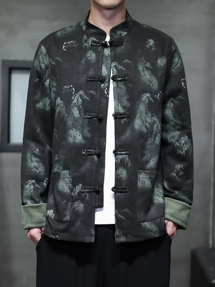 

Men's Suede Jaet Spring Autumn New Sle Retro Print Dad Clothes Middle-Aged And ly Faion Breathable Long Sve Coat