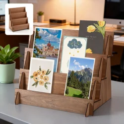 Card Display Stand Wood Postcard Holder Desk Bracket Cards Organizer 4 Layer Decorative Shelves Office Gift Display Holders