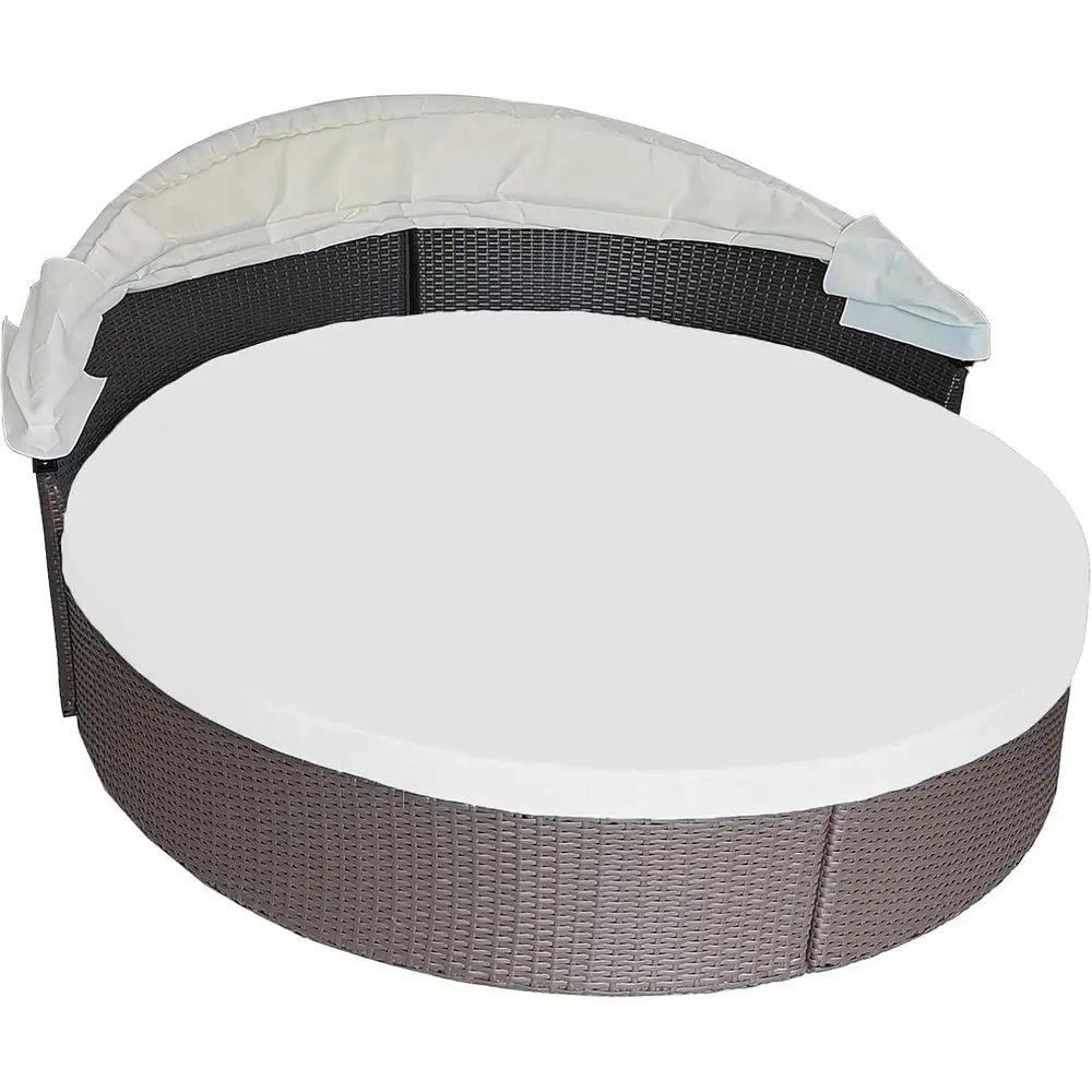 66 Round Outdoor Daybed Cushion Cover, UV-Resistant Water-Proof Patio Sunbed Cover with Elastic Band, White (Cover Only)
