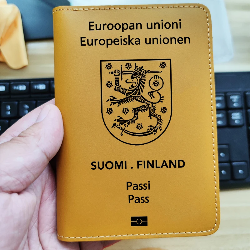 Personalised The Republic Of Finland Passport Cover Handmade Genuine Leather Passport Holder Customized Leather Card Holder